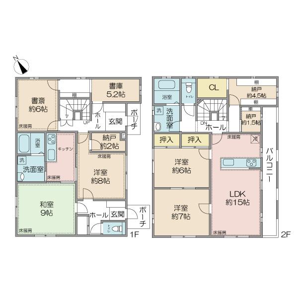 Floor plan. 69,800,000 yen, 5LDK + 3S (storeroom), Land area 127.34 sq m , Building area 155.68 sq m