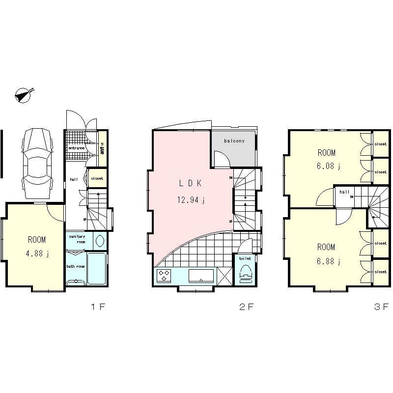 Floor plan. 49,800,000 yen, 3LDK, Land area 43.66 sq m , Floor plan of the building area 70.47 sq m Zenshitsuminami direction ・ Also installed top light is on the third floor