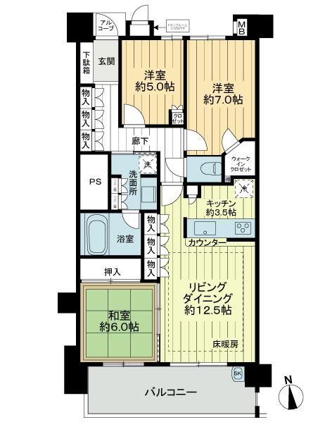 Floor plan. 3LDK, Price 49 million yen, Occupied area 83.34 sq m , Balcony area 12.82 sq m floor plan
