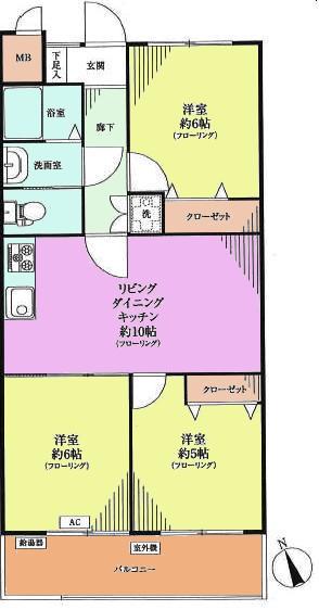 Floor plan. 3LDK, Price 19,800,000 yen, Occupied area 58.83 sq m , Balcony area 7.5 sq m