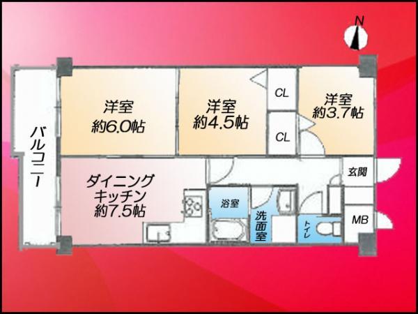 Floor plan. 3DK, Price 25,800,000 yen, Occupied area 52.25 sq m