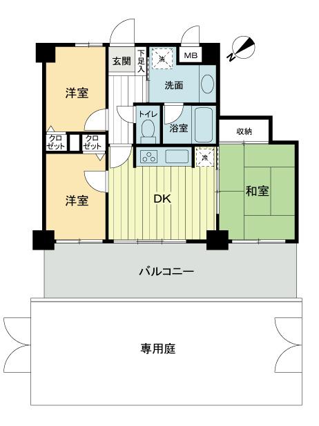 Floor plan. 3DK, Price 25,980,000 yen, Occupied area 50.69 sq m , Balcony area 7.6 sq m