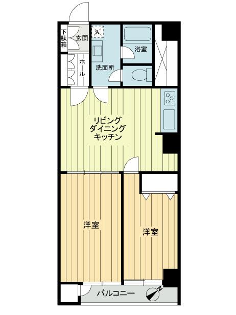 Floor plan. 2LDK, Price 36 million yen, Footprint 61.1 sq m , Balcony area 5.08 sq m