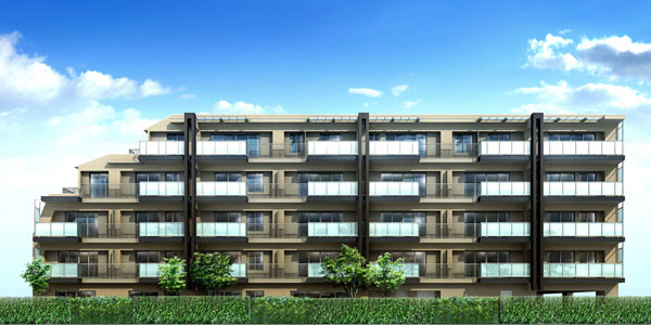 Buildings and facilities. In a residential area that contains a pair from the tree-lined street, <Diasuta Musashino> is born. Also among the calm appearance, Appearance form feel the elegant sophistication. All units southwest of, Private space that combines various features, It will produce a A New "Musashino time". (Exterior CG)