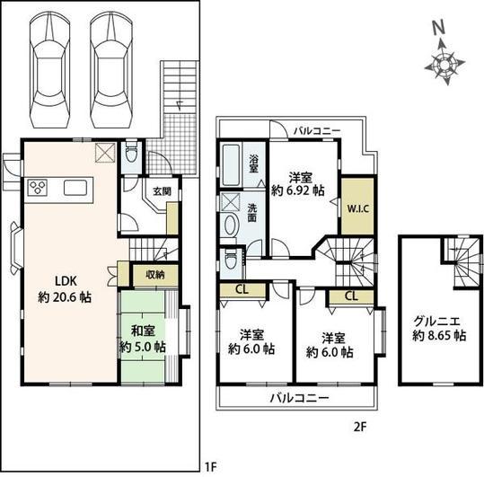 Floor plan. 72,800,000 yen, 4LDK, Land area 132.62 sq m , Building area 106.04 sq m B compartment Floor plan