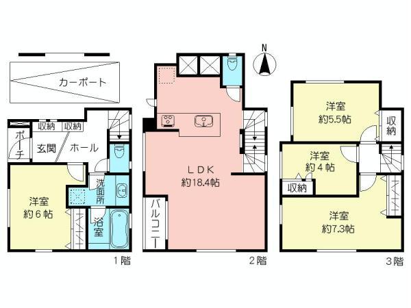 Floor plan. (B Building), Price 59,800,000 yen, 4LDK, Land area 60.01 sq m , Building area 93.27 sq m