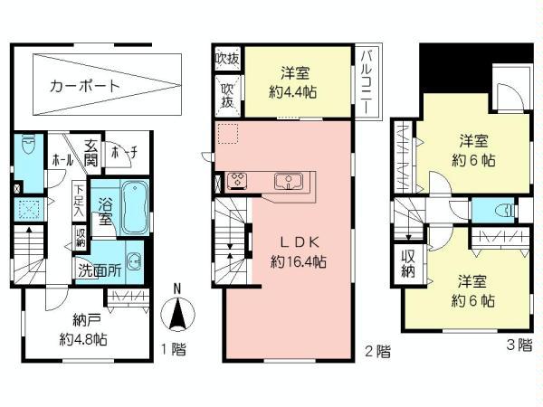 Floor plan. (E Building), Price 51,800,000 yen, 4LDK, Land area 60.46 sq m , Building area 91.48 sq m