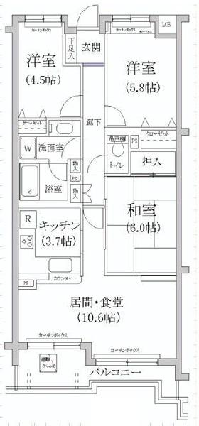 Floor plan. 3LDK, Price 41,800,000 yen, Footprint 69.4 sq m , Balcony area 18.8 sq m