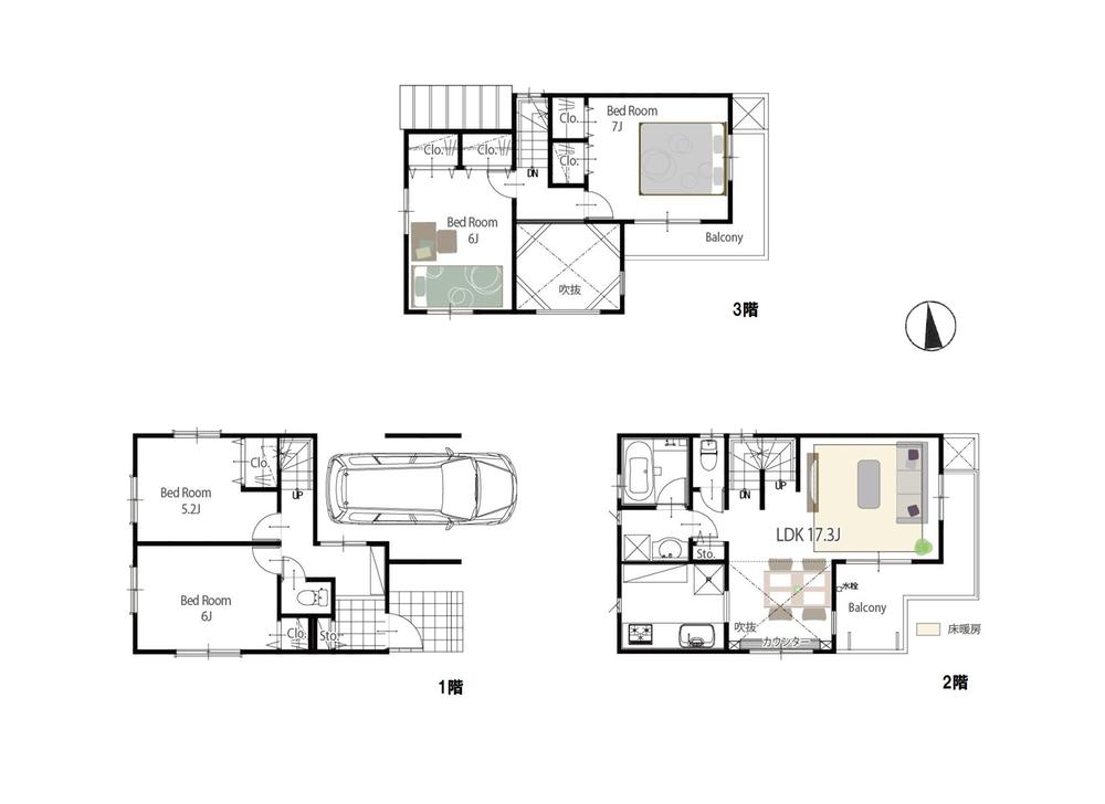 Floor plan. (B Building), Price 56,800,000 yen, 4LDK, Land area 66.19 sq m , Building area 109.35 sq m