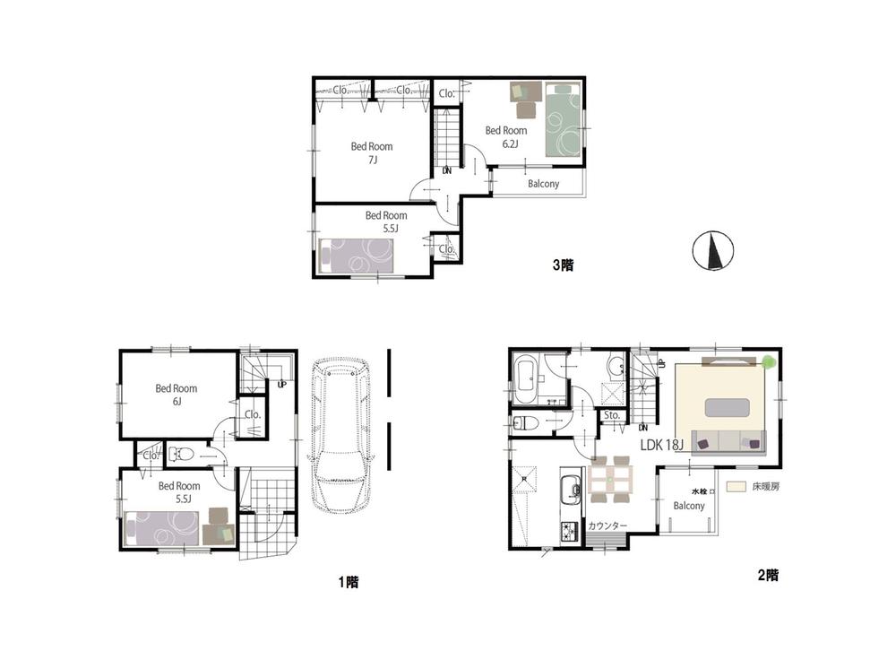 Floor plan. (D Building), Price 59,800,000 yen, 5LDK, Land area 61.07 sq m , Building area 121.16 sq m