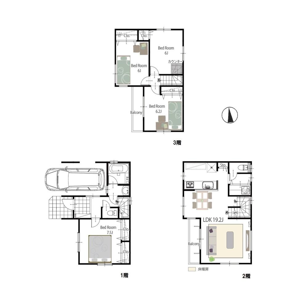 Floor plan. (E Building), Price 56,300,000 yen, 4LDK, Land area 66.12 sq m , Building area 111.78 sq m