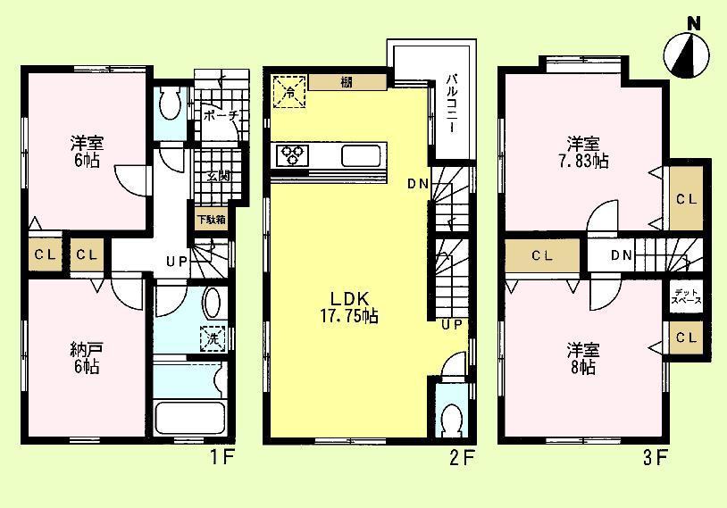 Floor plan. (B Building), Price 49,800,000 yen, 3LDK+S, Land area 70.1 sq m , Building area 101.45 sq m