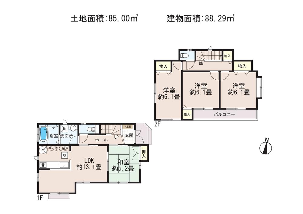 Floor plan. Price 51,300,000 yen, 4LDK, Land area 85 sq m , Building area 88.29 sq m