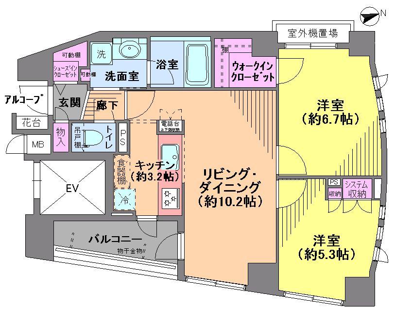 Floor plan. 2LDK, Price 31,800,000 yen, Footprint 56 sq m , Balcony area 5.94 sq m