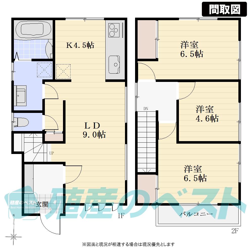 Floor plan. 38,700,000 yen, 3LDK, Land area 105.31 sq m , Building area 78.08 sq m