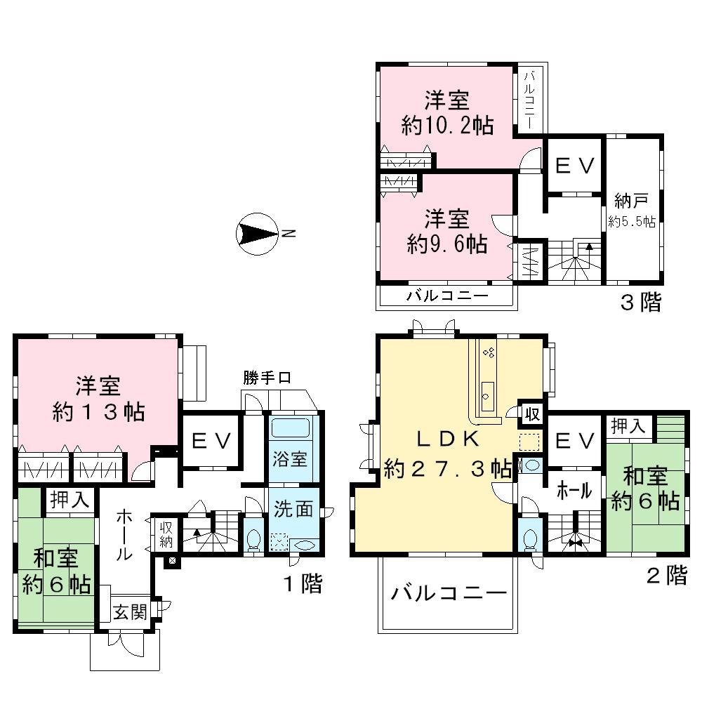 Floor plan. 100 million 38.5 million yen, 6LDDKK + S (storeroom), Land area 251.46 sq m , Building area 197.65 sq m building (1) floor plan 5LDK + S Home with elevator