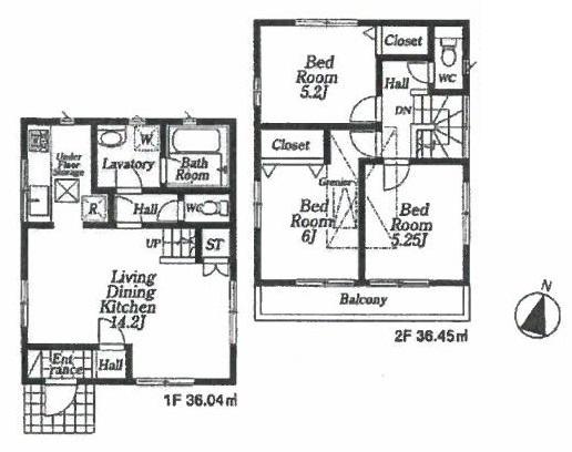 Floor plan. (Building 2), Price 49,800,000 yen, 3LDK, Land area 97.58 sq m , Building area 72.49 sq m