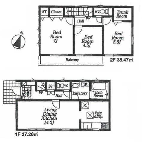 Floor plan. (3 Building), Price 50,800,000 yen, 3LDK, Land area 105.19 sq m , Building area 75.73 sq m