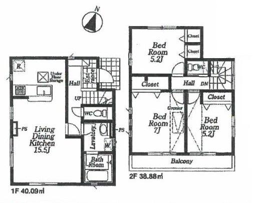 Floor plan. (4 Building), Price 53,800,000 yen, 3LDK, Land area 83.59 sq m , Building area 78.97 sq m