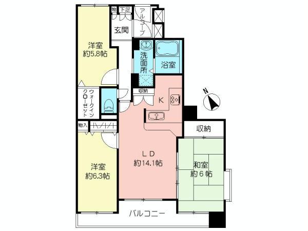 Floor plan. 3LDK, Price 43,500,000 yen, Occupied area 85.44 sq m , Per day per balcony area 9.15 sq m square room, Ventilation good! Dedicated to the first floor underground trunk room (10.62 sq m) Yes!