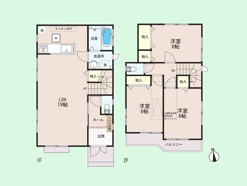 Floor plan. (Building 2), Price 47,800,000 yen, 3LDK, Land area 101.42 sq m , Building area 88.19 sq m