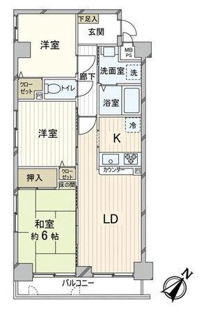 Floor plan. 3LDK, Price 32,800,000 yen, Occupied area 57.98 sq m , Balcony area 5.08 sq m
