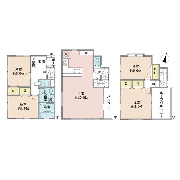 Floor plan. 49,800,000 yen, 3LDK + S (storeroom), Land area 70.1 sq m , Building area 104.88 sq m