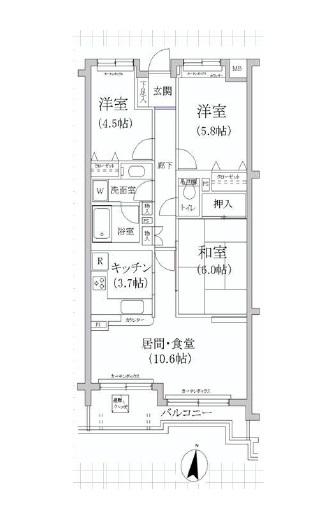 Floor plan. 3LDK, Price 41,800,000 yen, Footprint 69.4 sq m , Balcony area 18.8 sq m