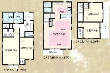 Floor plan. (A Building), Price 52,800,000 yen, 4LDK, Land area 70.55 sq m , Building area 99.31 sq m