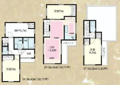 Floor plan. (B Building), Price 47,800,000 yen, 3LDK+S, Land area 71.44 sq m , Building area 87.46 sq m