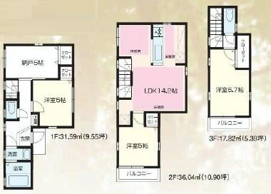 Floor plan. (C Building), Price 48,800,000 yen, 3LDK+S, Land area 72.1 sq m , Building area 85.45 sq m