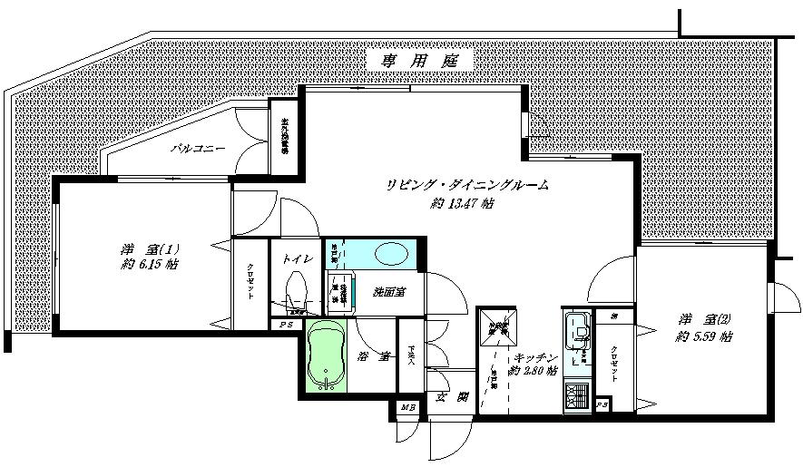 Floor plan. 2LDK, Price 34,500,000 yen, Occupied area 60.48 sq m , Balcony area 3.58 sq m