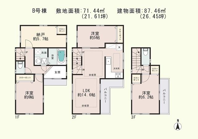 Floor plan. (B Building), Price 47,800,000 yen, 4LDK, Land area 71.44 sq m , Building area 87.46 sq m