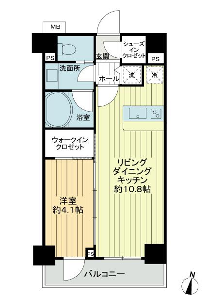 Floor plan. 1LDK, Price 32,500,000 yen, Occupied area 37.32 sq m , Balcony area 4.5 sq m