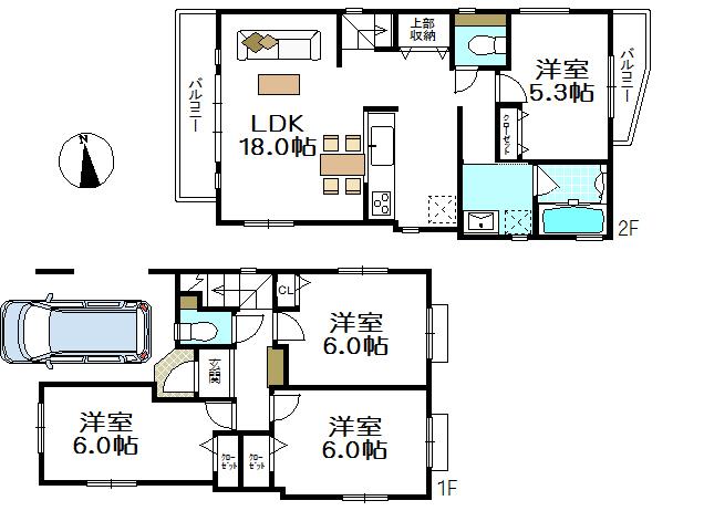 Floor plan. (B Building), Price 56,800,000 yen, 4LDK, Land area 79.7 sq m , Building area 102.22 sq m