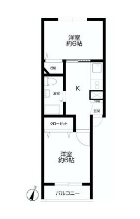 Floor plan. 2K, Price 12.3 million yen, Occupied area 34.98 sq m , Balcony area 2 sq m floor plan is the current state