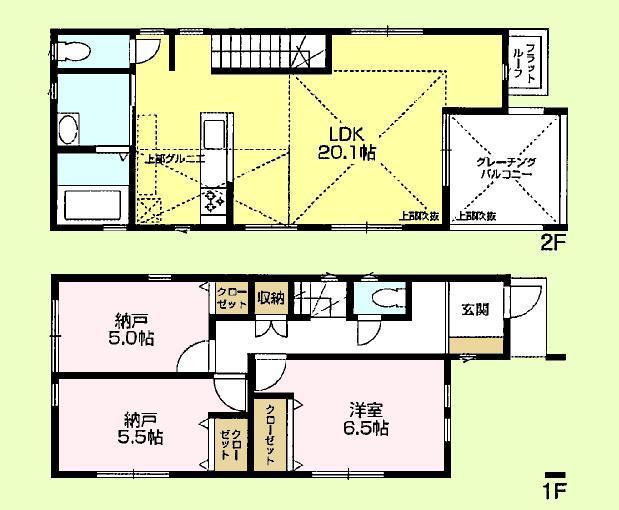 Floor plan. (C Building), Price 54,800,000 yen, 1LDK+2S, Land area 86.39 sq m , Building area 85.86 sq m