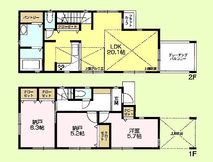 Floor plan. (D Building), Price 54,800,000 yen, 1LDK+2S, Land area 86.38 sq m , Building area 84.24 sq m