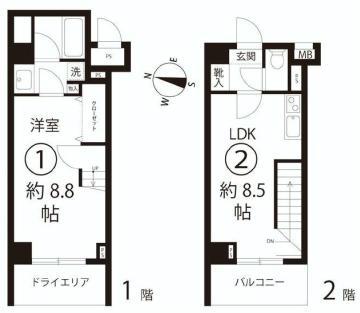 Floor plan. 1LDK ・ Occupied area 45.07 sq m  ・ Maisonette