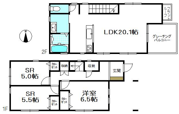 Floor plan. (C Building), Price 52,800,000 yen, 1LDK+2S, Land area 86.39 sq m , Building area 85.86 sq m