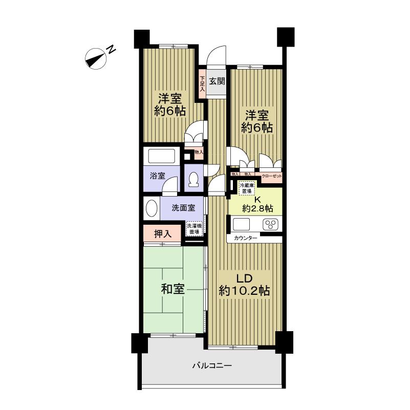 Floor plan. 3LDK, Price 46,800,000 yen, Occupied area 68.24 sq m , Balcony area 10.3 sq m