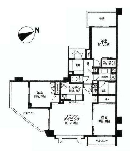 Floor plan. 3LDK, Price 49,800,000 yen, Occupied area 76.42 sq m , Balcony area 15.25 sq m