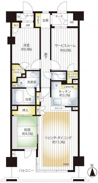 Floor plan. 2LDK+S, Price 51,800,000 yen, Occupied area 75.62 sq m , Balcony area 9.3 sq m