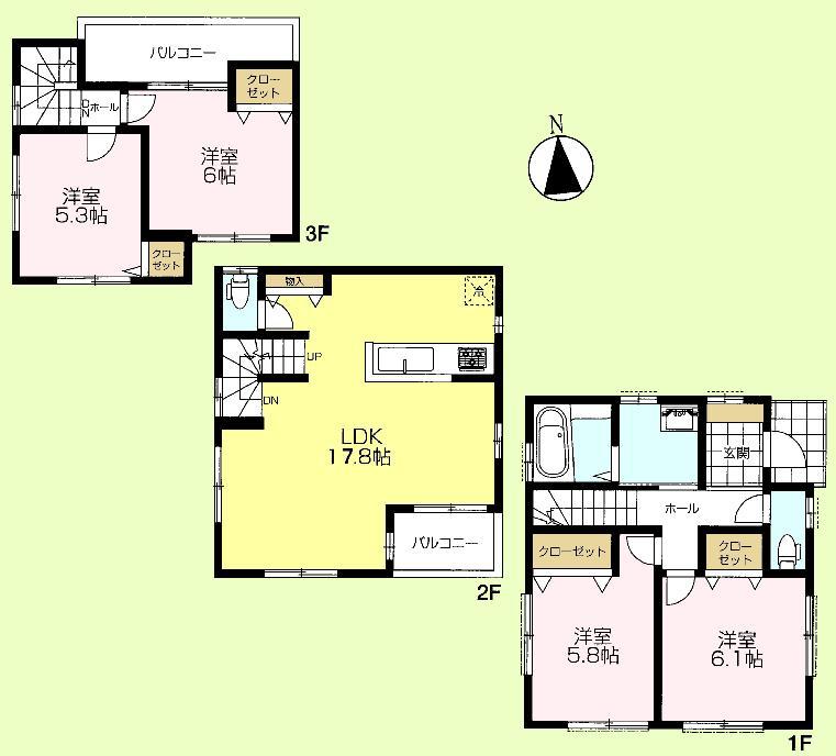 Floor plan. (Building 2), Price 52,800,000 yen, 4LDK, Land area 89.14 sq m , Building area 95.16 sq m