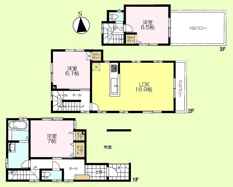 Floor plan. (1 Building), Price 56,800,000 yen, 3LDK, Land area 75.14 sq m , Building area 104.48 sq m