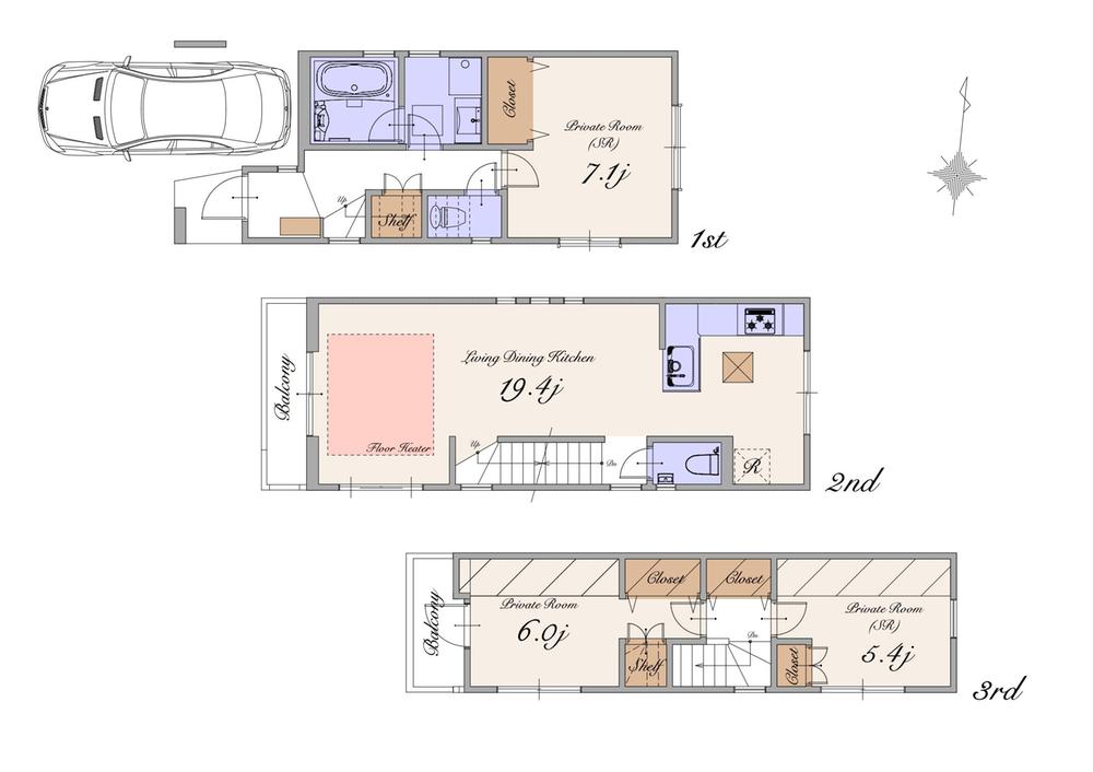 Floor plan. (A), Price 59,900,000 yen, 1LDK+2S, Land area 62.27 sq m , Building area 100.97 sq m