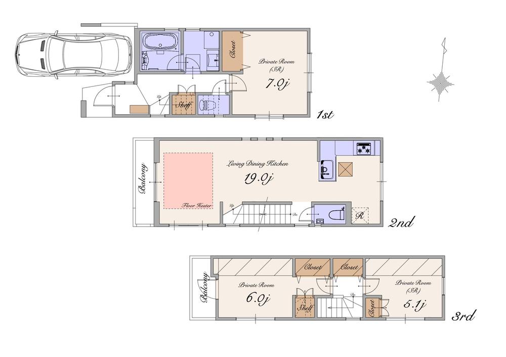 Floor plan. (B), Price 59,900,000 yen, 1LDK+2S, Land area 61.07 sq m , Building area 99.22 sq m