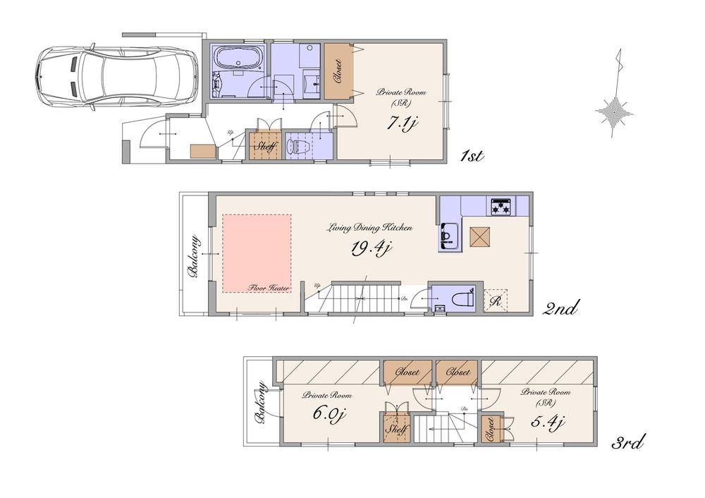 Floor plan. (C), Price 59,900,000 yen, 1LDK+2S, Land area 62.11 sq m , Building area 100.97 sq m