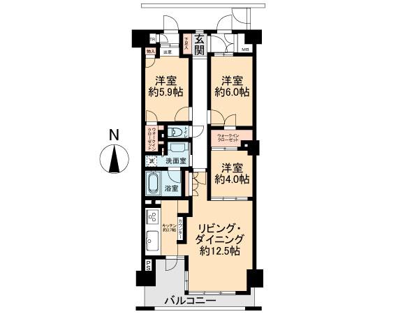 Floor plan. 3LDK, Price 52,800,000 yen, Occupied area 75.62 sq m , Balcony area 9.3 sq m