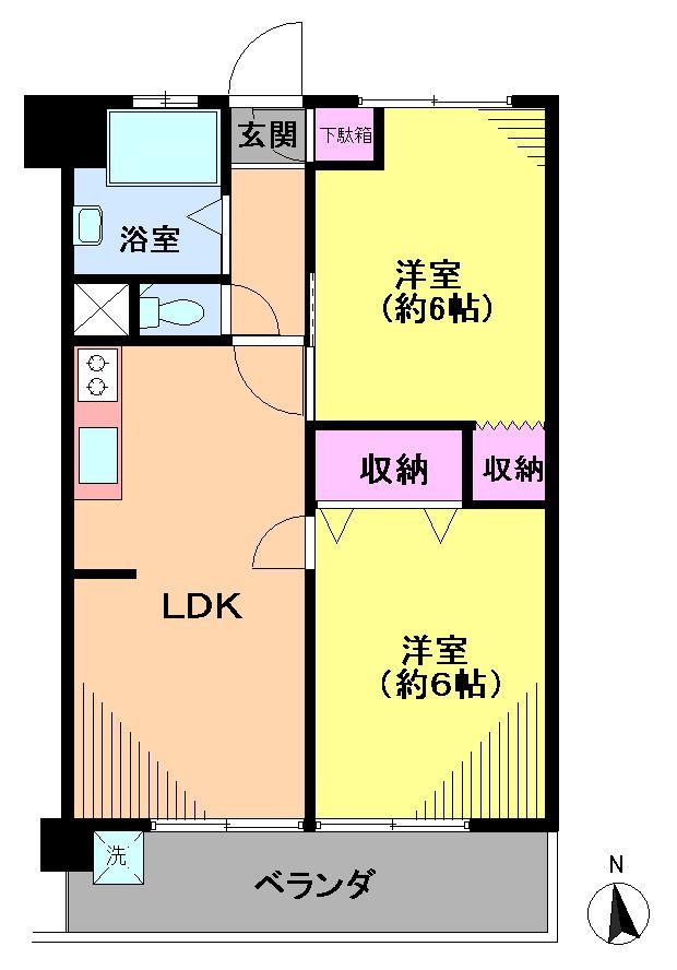 Floor plan. 2LDK, Price 21,800,000 yen, Occupied area 43.33 sq m , Balcony area 5.8 sq m